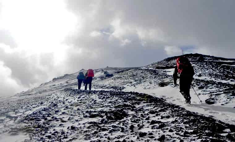Winter hiking in the snow