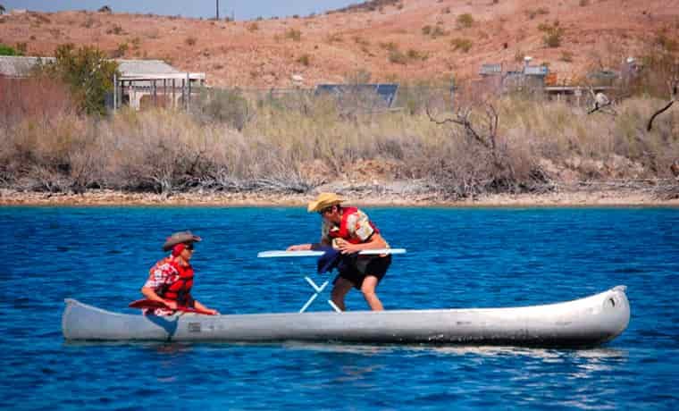 Extreme ironing canoers