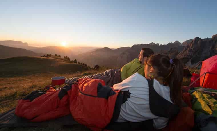 Backpacking sleeping bag in mountains