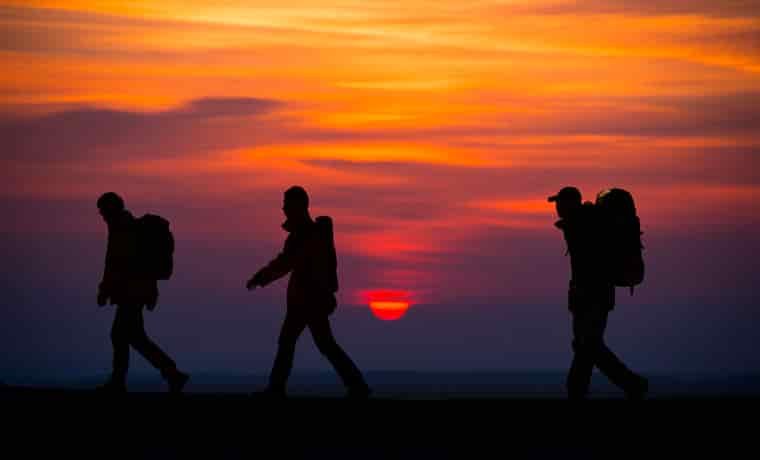 Hiking at sunset