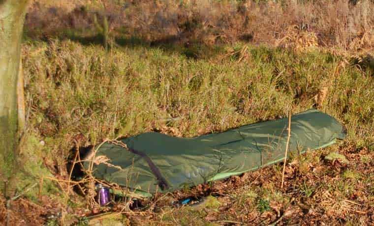 Camo bivvy bag in the wild