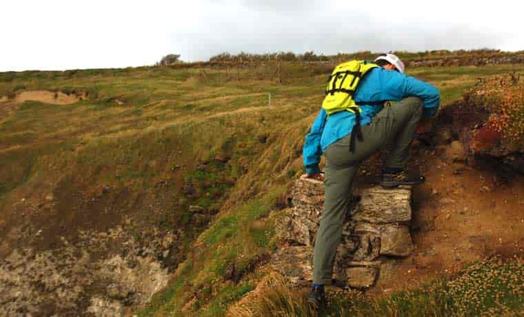 Scrambling in hiking pants
