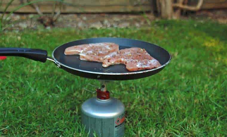 Tuna steaks on camping stove