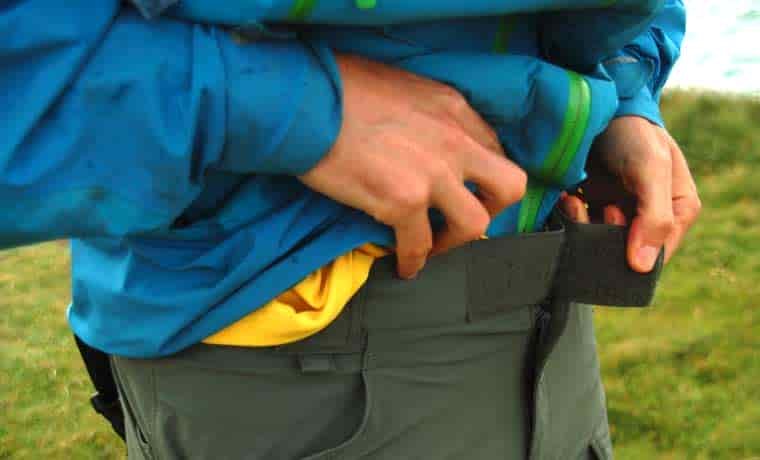 Velcro waist band of hiking pants
