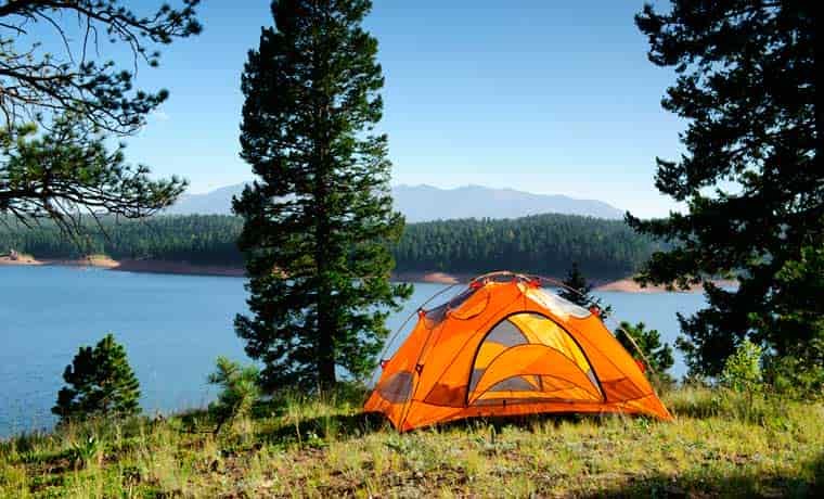 Camping by a lake