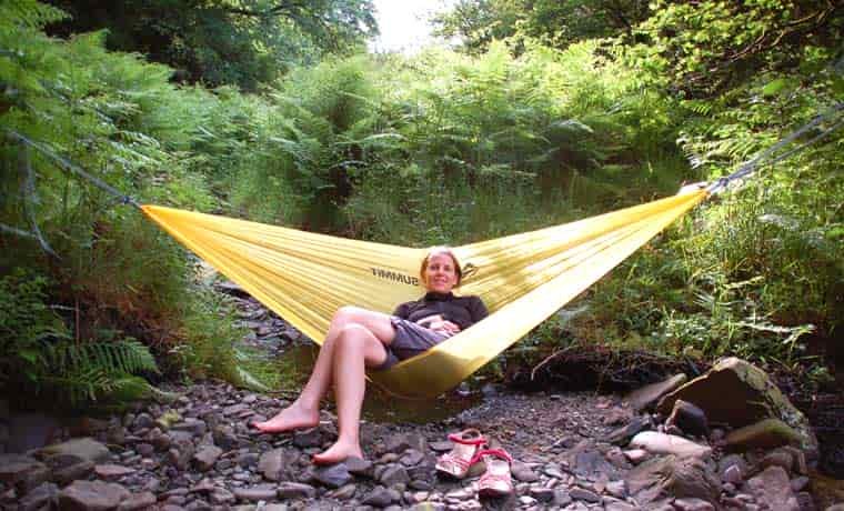 Sitting in Ultralight hammock