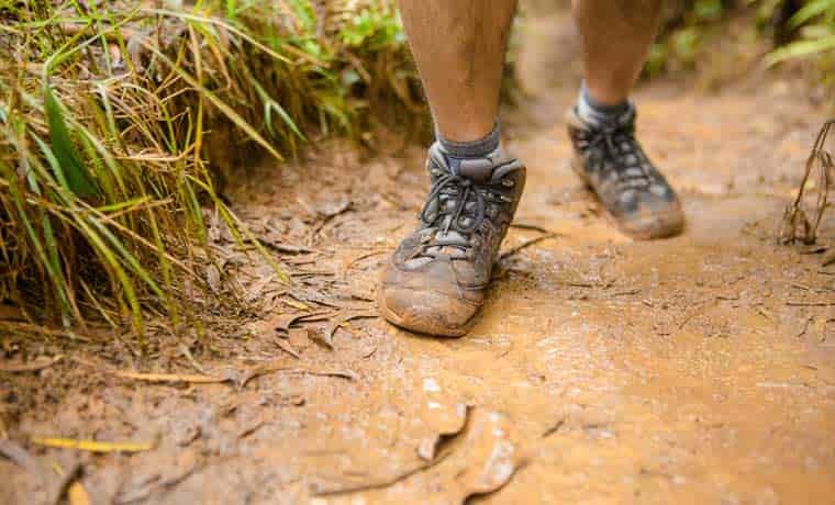 Hiking in mud