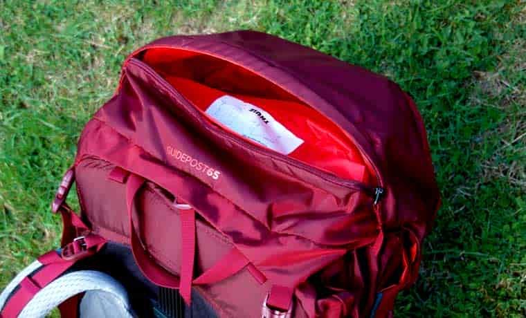 Top lid of backpack