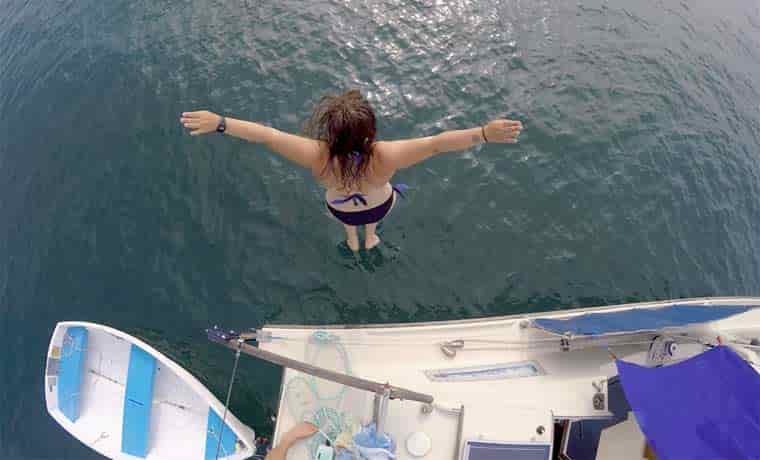 Jumping into water from boat
