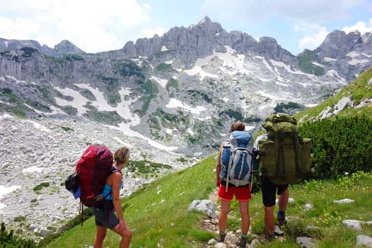 People hking in the mountains