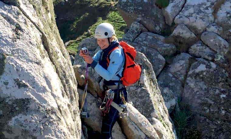 Climbing with backpack