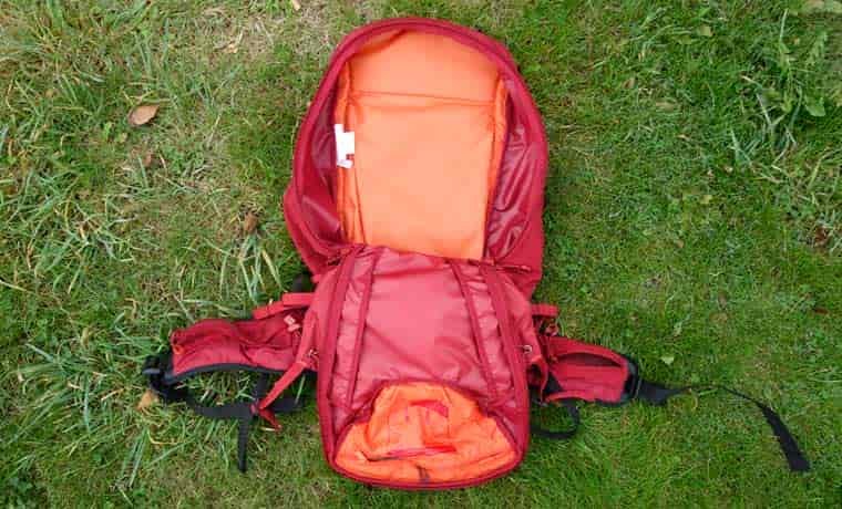 Inside backpack