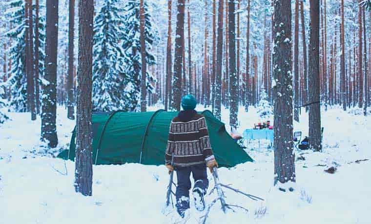 winter camping in the snow