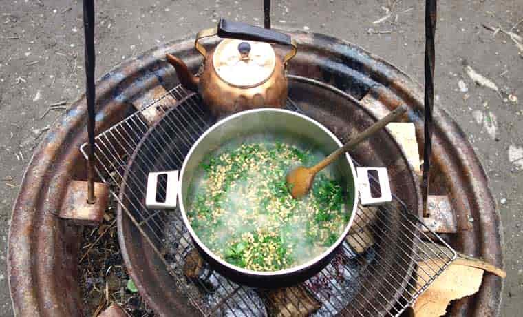 Cooking on a fire