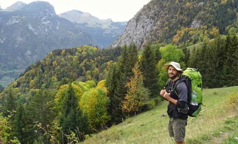 Man hiking in mountains