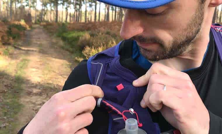 Shoulder strap pocket on trail vest