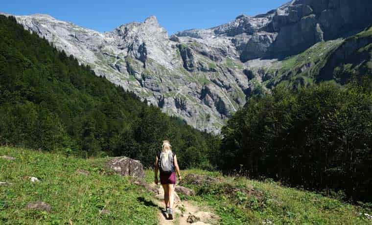 Woman hiking in mountains
