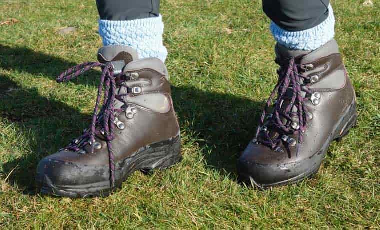 Walking boots on grass
