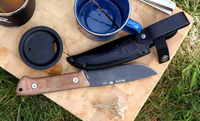 Knife and sheath on board