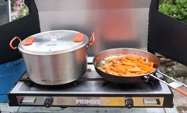 Cooking on camping stove