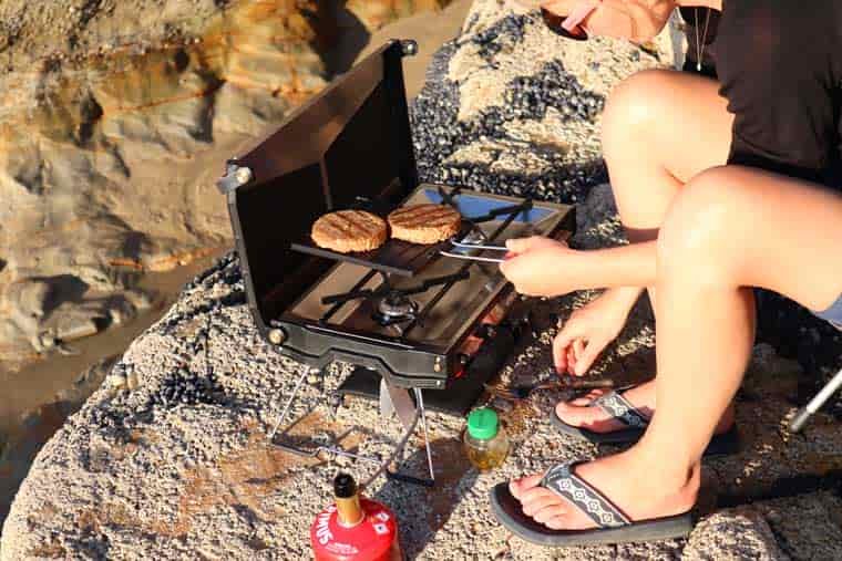 Cooking on stove at the beach
