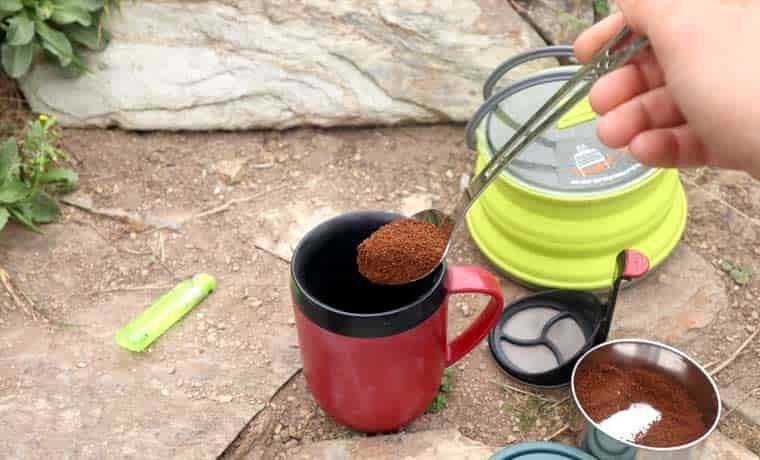 Camping coffee in filter mug