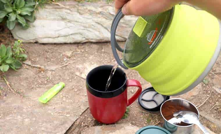 Camping coffee in filter mug