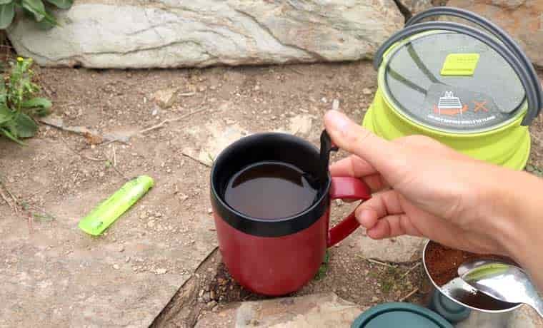 Camping coffee in filter mug