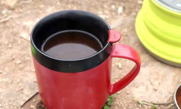 Camping coffee in filter mug