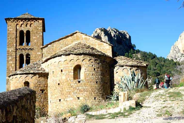 Spanish church and walkers