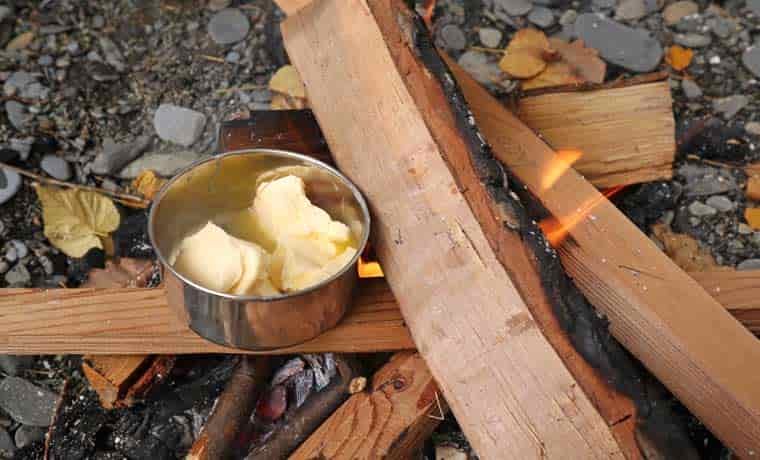 Butter melting on fire