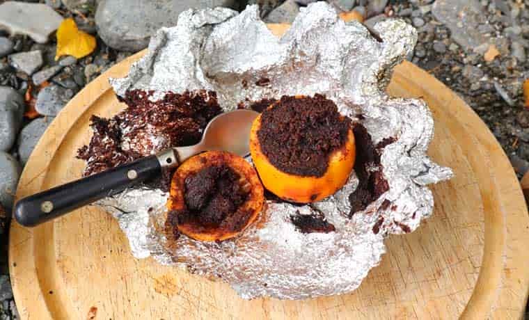 Cooked orange campfire cake
