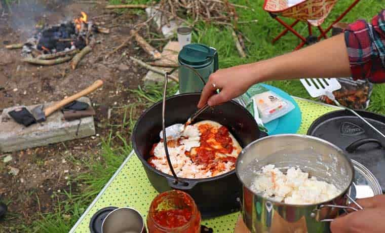 Making Dutch oven lasagna