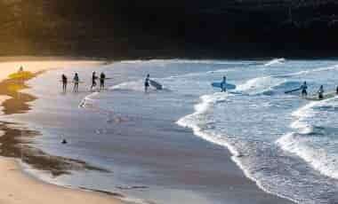 People getting in the sea to surf