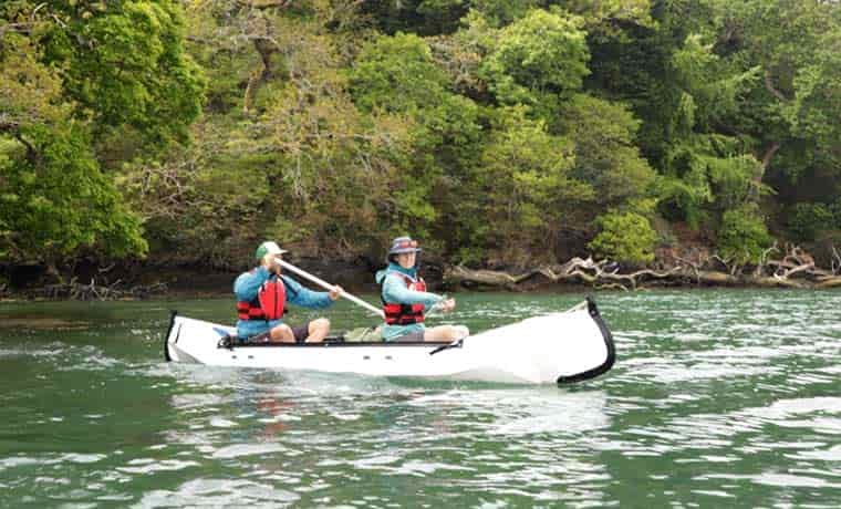 Paddling in folding canoe