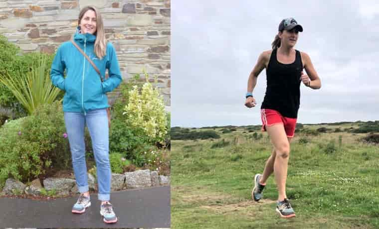 Woman running and standing