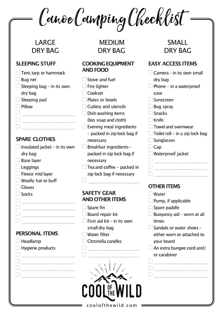 Canoe Camping Checklist