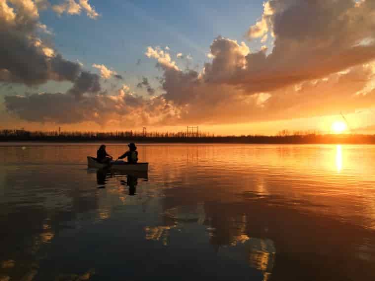 Canoeing at sunset