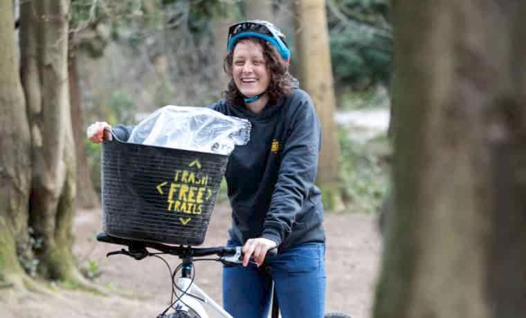 cycling picking up litter