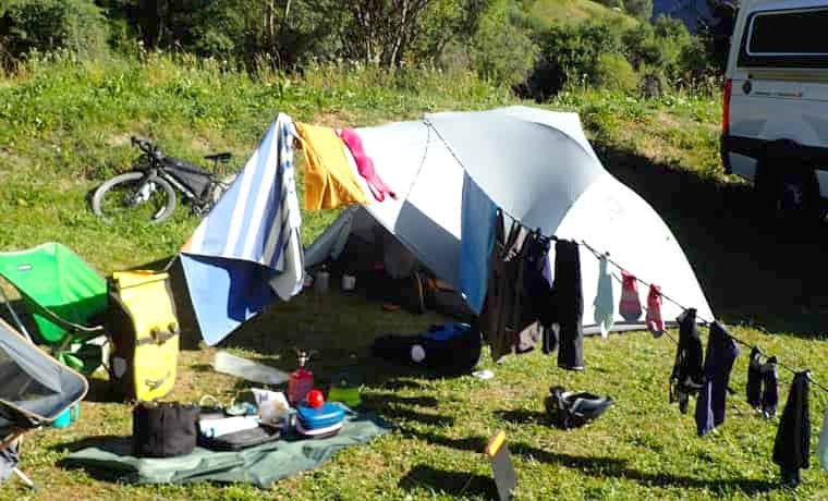 Tent with washing outside