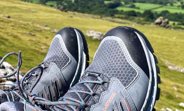 Toes of hiking boots