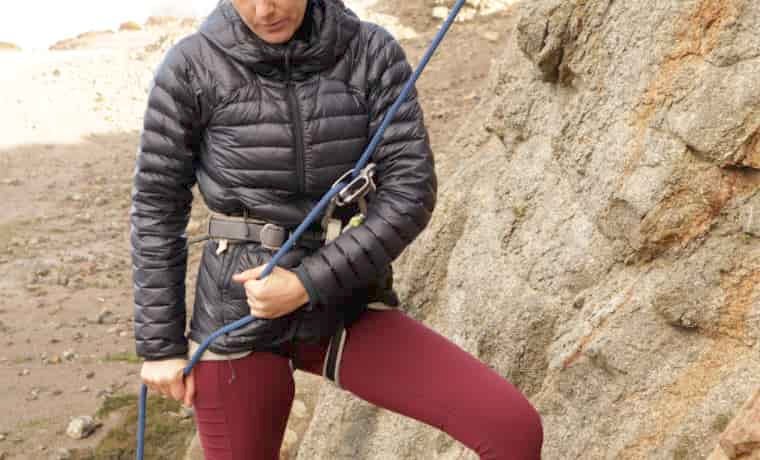 Woman demonstrating how to belay