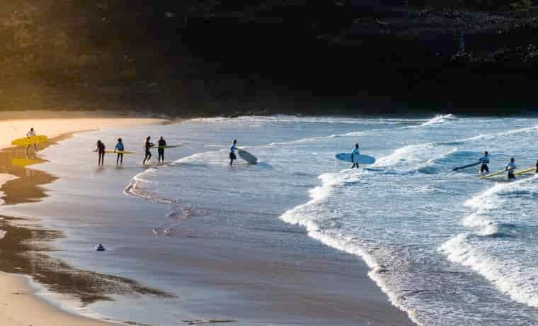 Surfers getting into the sea