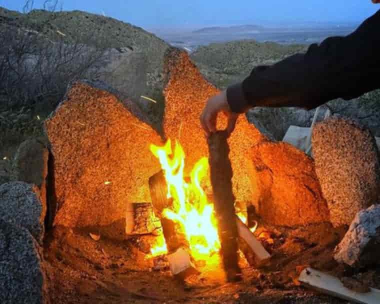 Lean-to campfire