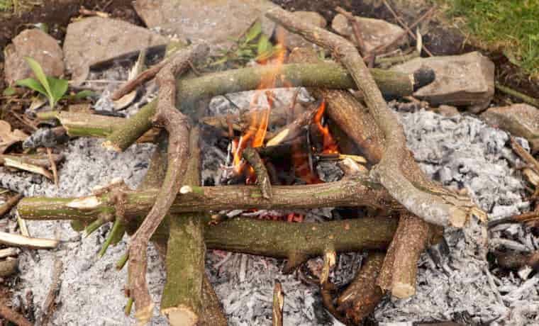 Log cabin campfire