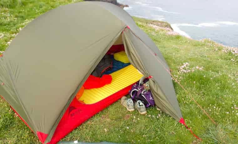 Tent with yellow sleeping pad