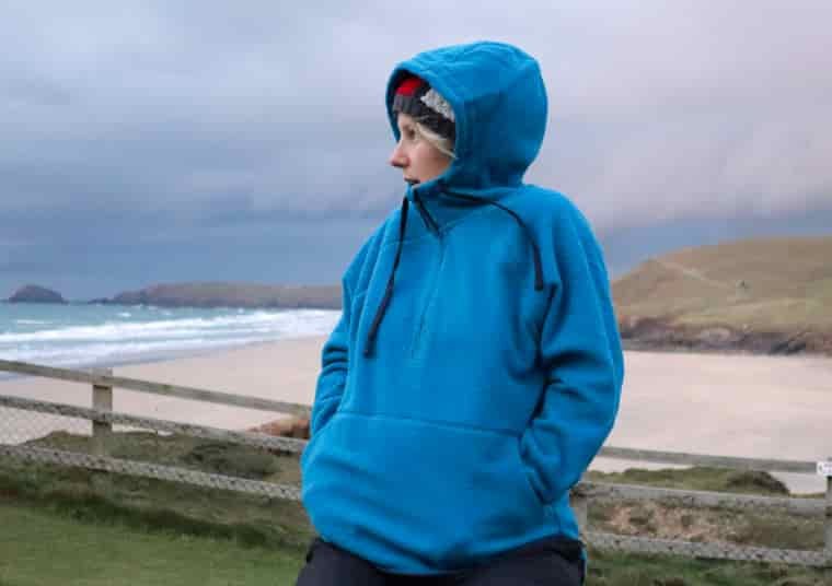 Woman wearing blue fleece