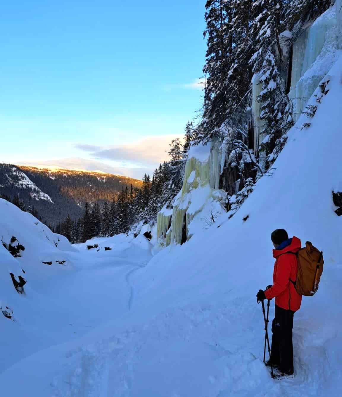 Man at sunset in the snow