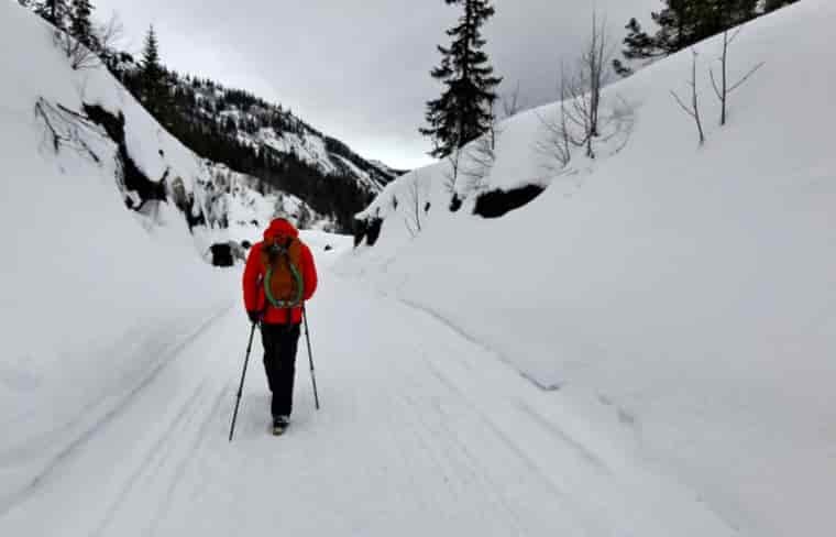 Man hiking in the snow