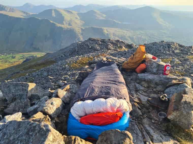 Sleeping set up in mountains
